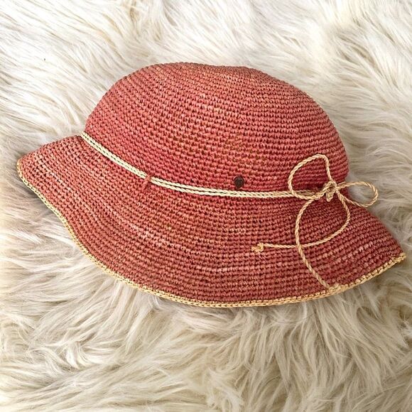 Accessories - Helen Kaminski Lux Handmade Crochet Sun Hat in Pink and Tan - Preloved